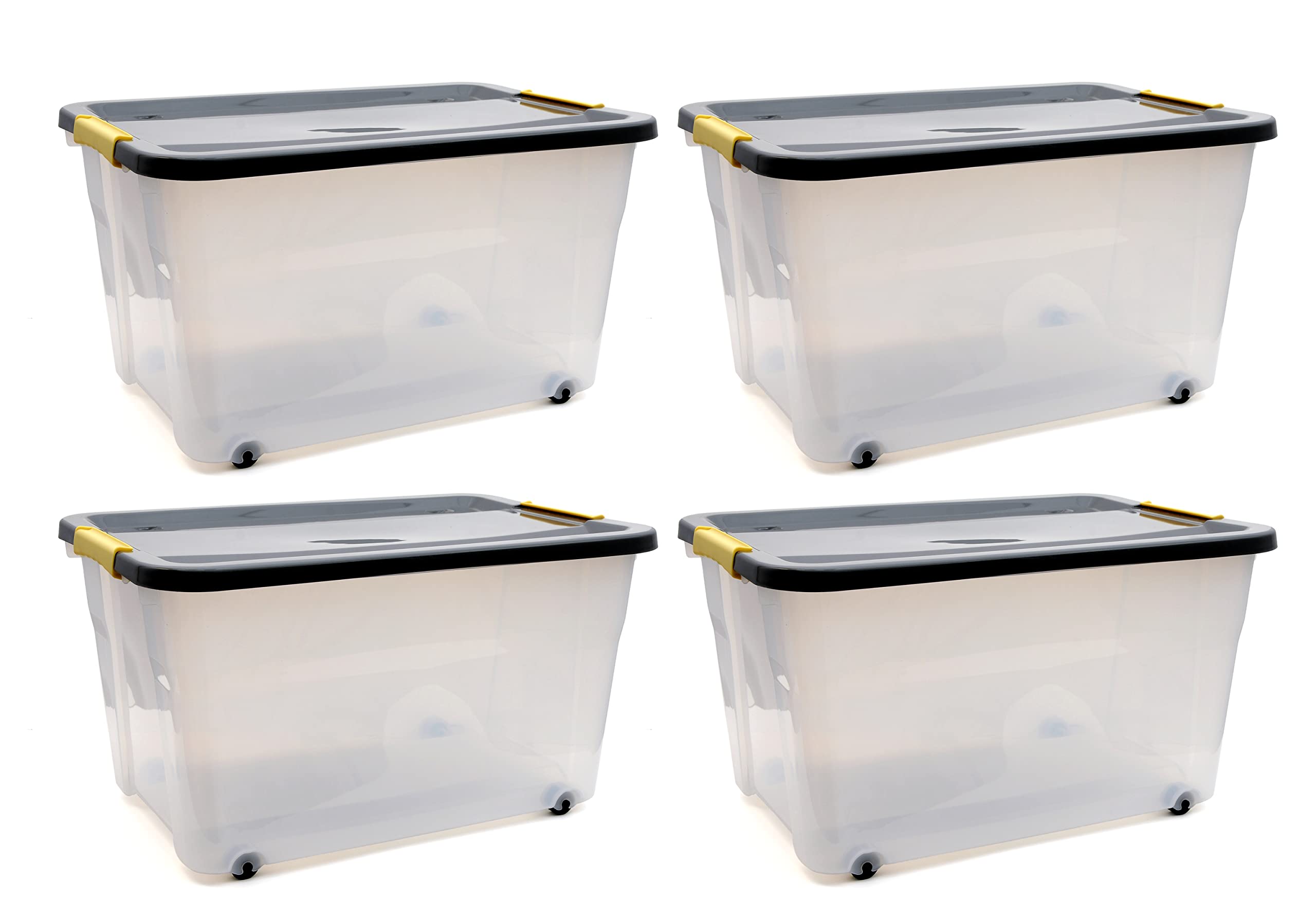 Snazzy 4 Pack 35 Litre Large Plastic Container Multipurpose Stackable Storage Box With Lid, Handles, & Wheels