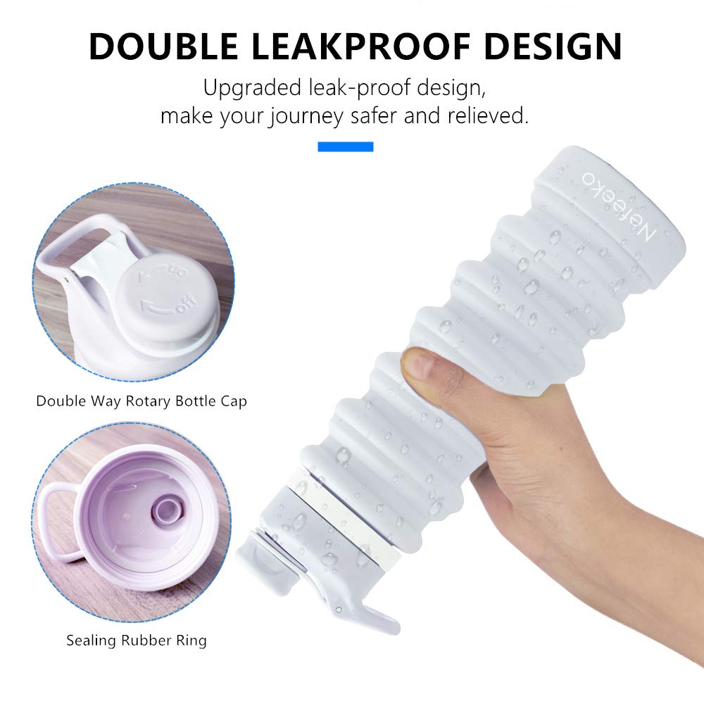 Nefeeko Collapsible Water Bottle, 26Oz Silicone Foldable Water Bottles Leakproof Bpa Free Travel Water Bottles With Carabiner, P