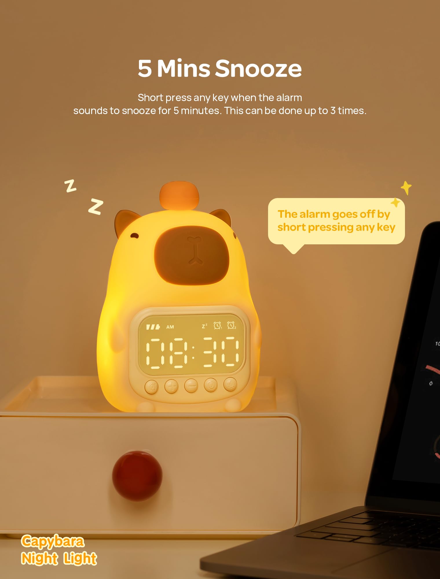 MASHI Capybara Alarm Clock with Night Light, ok to Wake Clock for Kids, Christmas Kids Alarm Clock, Snooze, Toddler Sleep Traini