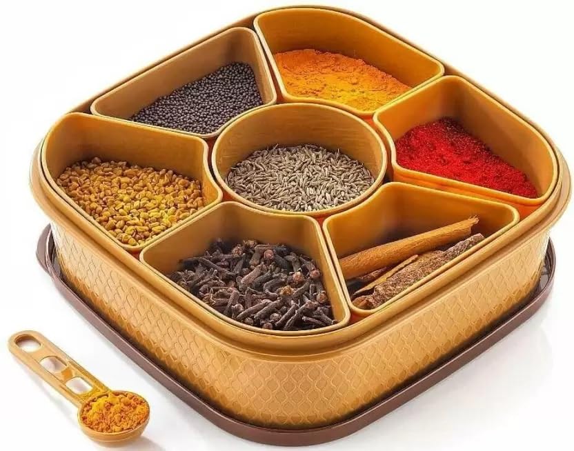Estella Masala Box For Kitchen  Wooden Style Spice Box For Kitchen  Spice Organiser For Kitchen  Plastic