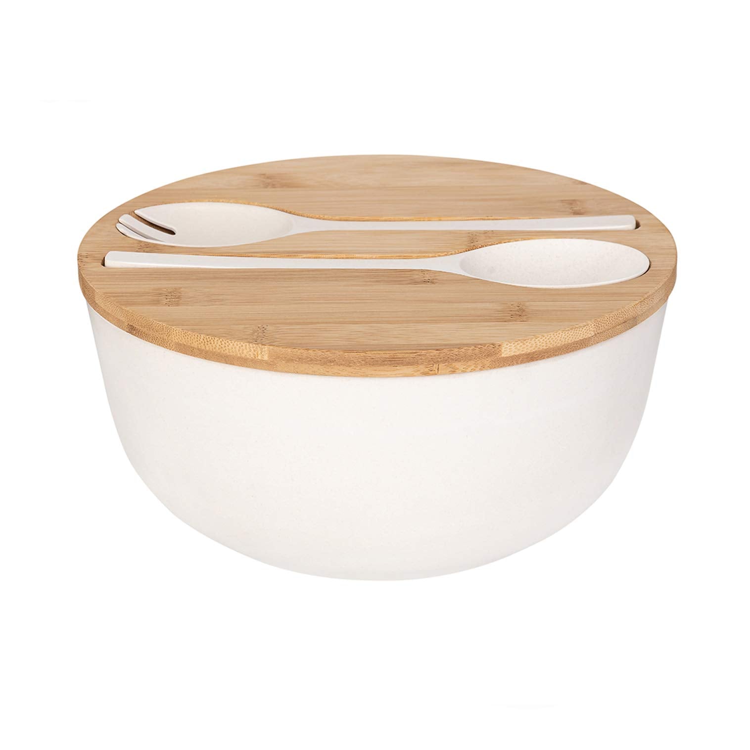 Gehe Bamboo Salad Bowl With Servers Set - Large 9.8 Inches Mixing Bowls Solid Bamboo Salad Wooden Bowl With Bamboo Lid Spoon For