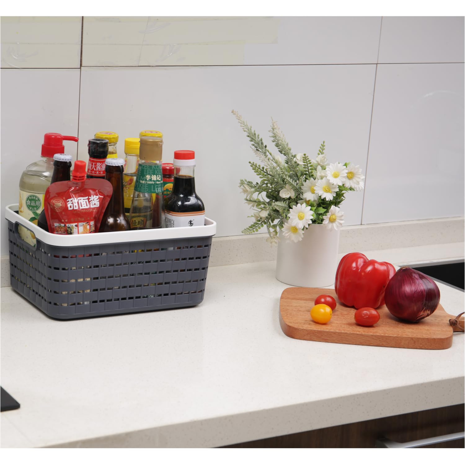 Anniya Plastic Storage Bin Baskets, Toilet Paper Basket For Bathroom, Plastic Organizer Shower Caddy With Handles For Living Roo