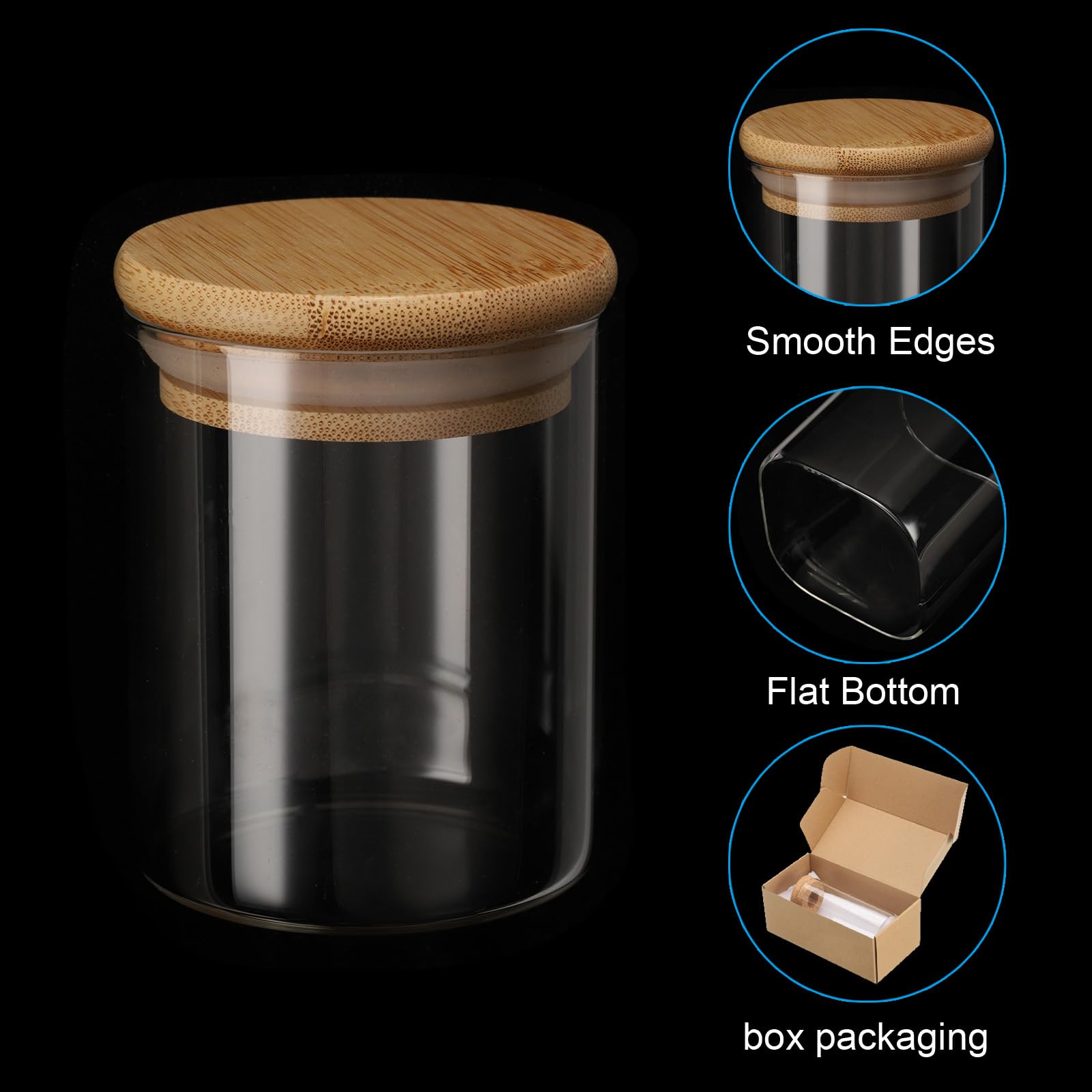 Patikil 8.5 Oz Glass Jar With Airtight Bamboo Lid, 2 Pack Glass Kitchen Container Clear Food Storage Jar For Nuts Sugar Coffee B