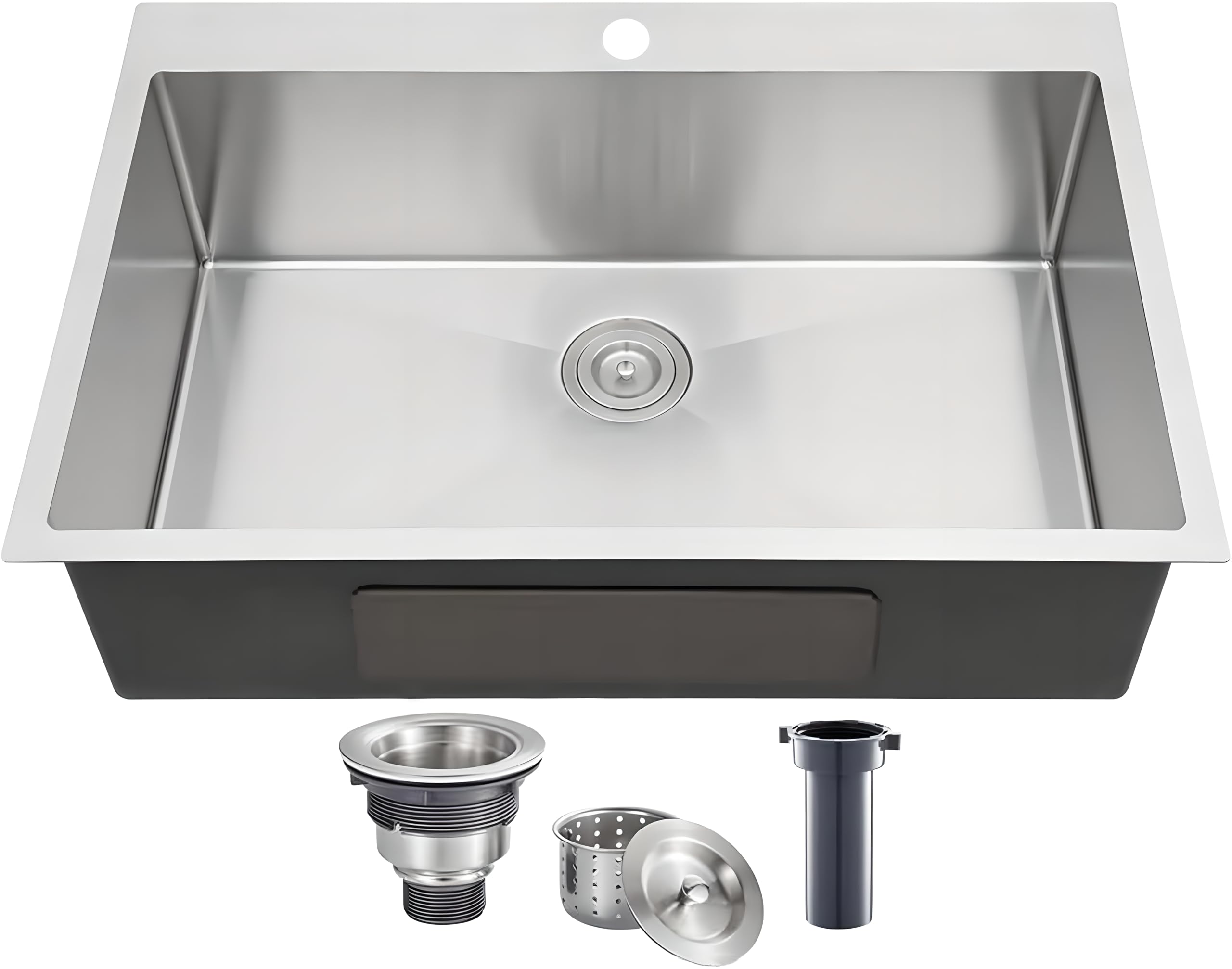 Vccucine 28X18 Inch Drop In Kitchen Sink 16 Gauge Top Mount Handmade T304 Brushed Nickel Kitchen Sink,Stainless Steel Single Bow