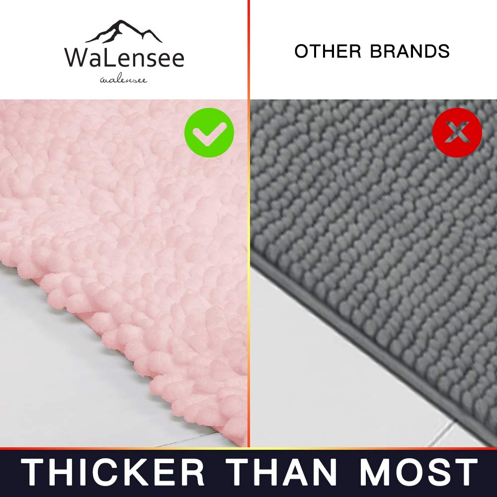 Walensee Bathroom Rug 2 Pieces Set Non Slip Bath Mat (17X24 Plus 20X32 Inch Blush) Water Absorbent Super Soft Shaggy Chenille Ma