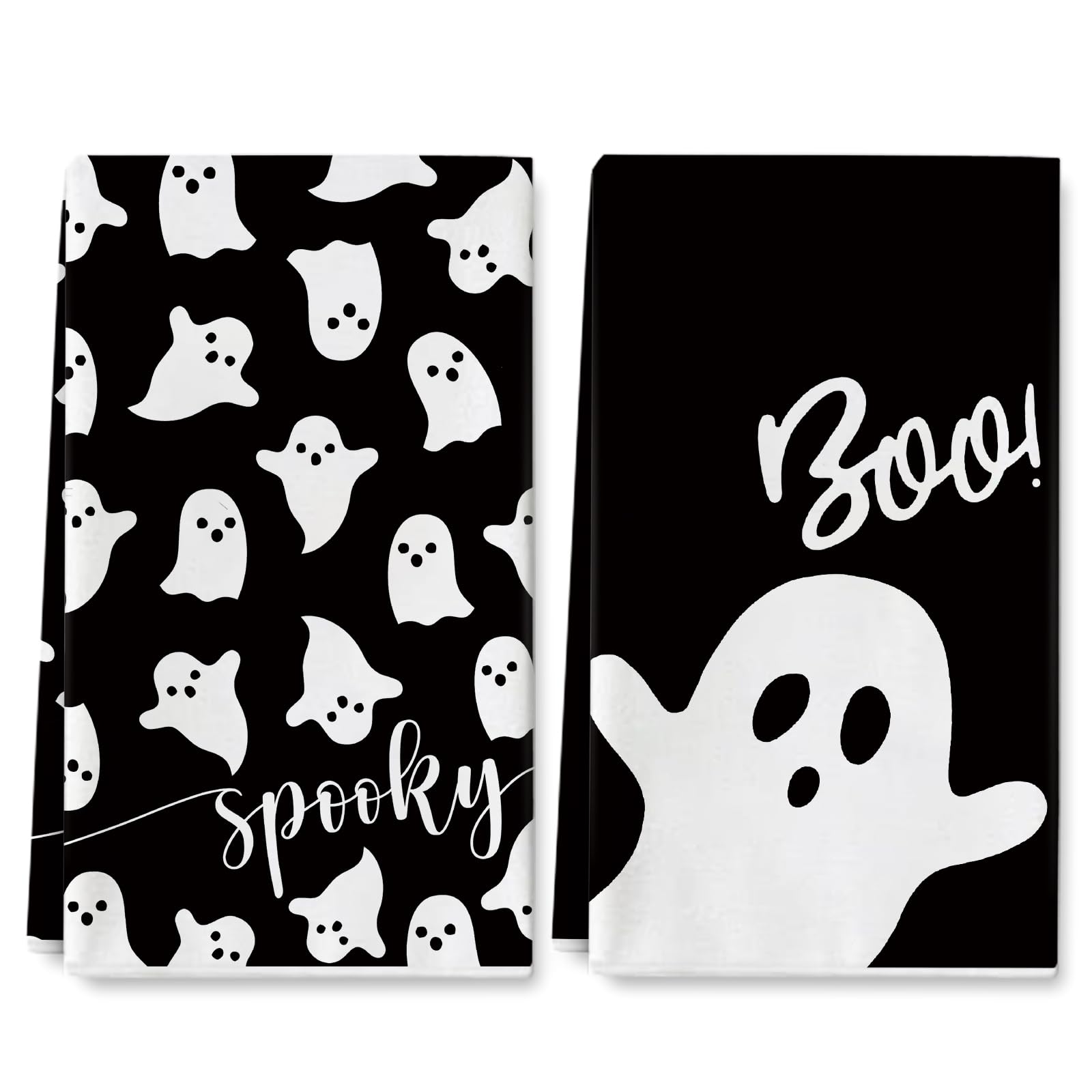 Anydesign Halloween Kitchen Towel 18 X 28 Inch Black White Ghost Dishcloth Scary Hand Drying Tea Towel For Halloween Baking Cook