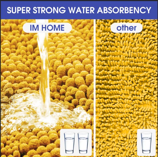 Accumtek Striped Yellow Bathroom Rug Set 3 Pieces Ultra Soft, Non Slip Chenille Toilet Mat, Absorbent Plush Shaggy Bath Mats For