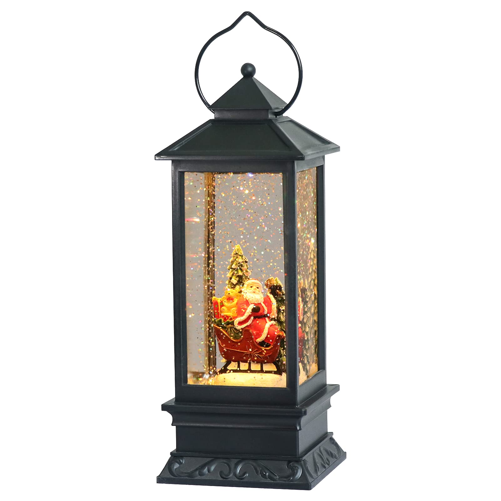 Eldnacele Singing Battery Operated & Plug-in Musical Lighted Christmas Snow Spinning Water Glittering Snow Globe Lantern Home De