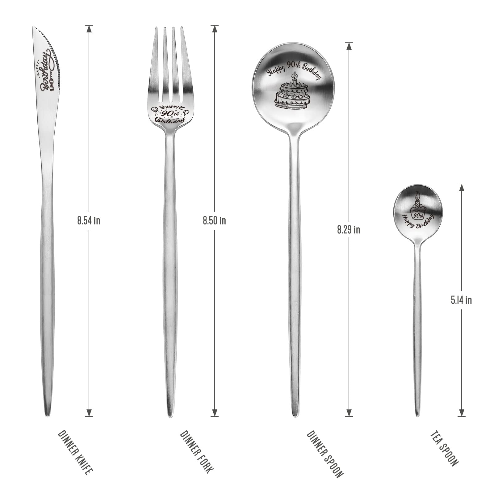 Happy 90Th Birthday Spoon&Fork Gifts Engraved Cutlery Set Personalized Birthday Gifts For Grandpa Grandma Father Mother Sister B