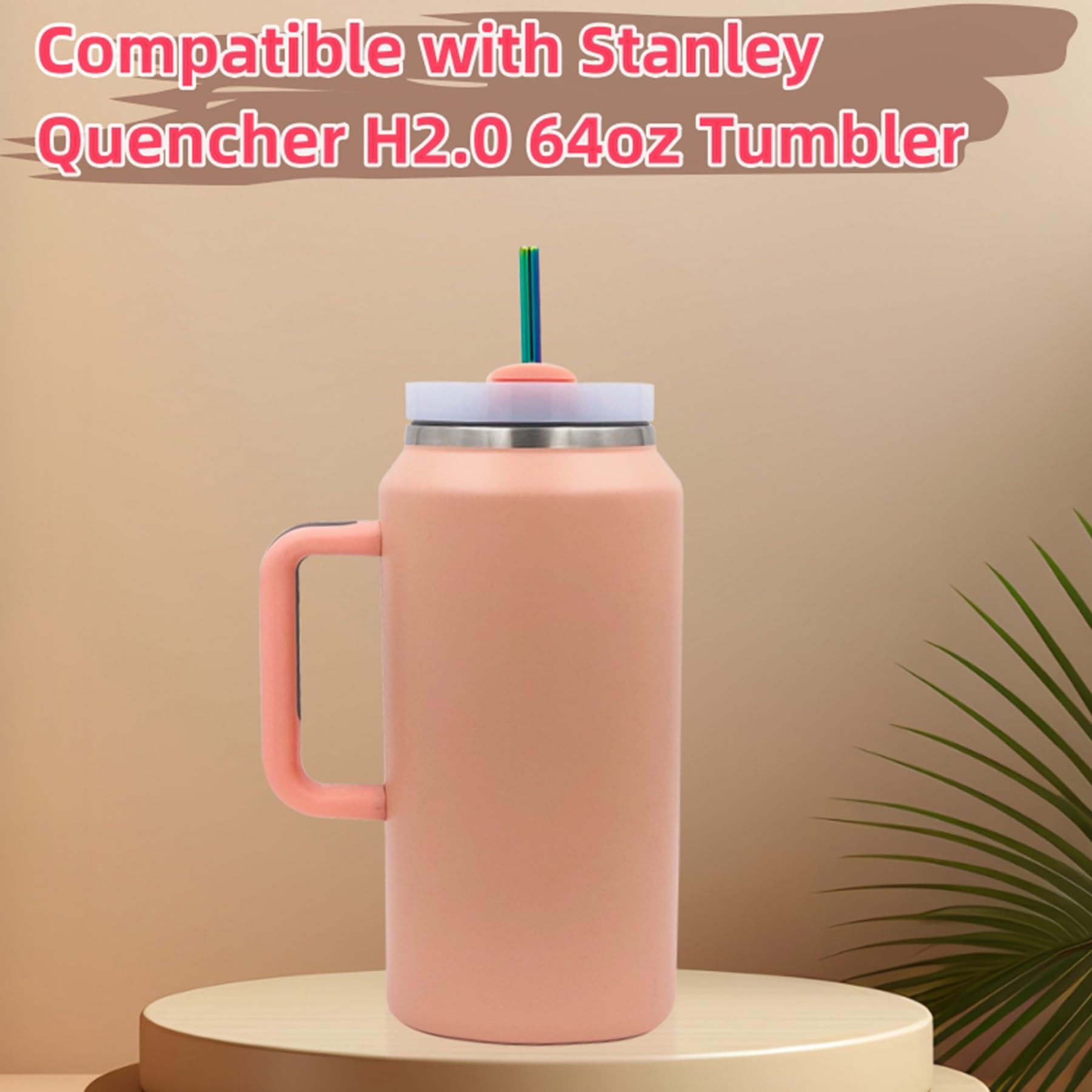 Wobye 12'' Tall Metal Straws Replacement For Stanley Quencher 64 40 30Oz Cup, 4 Pack Long Stainless Steel Straw With Silicone Ti