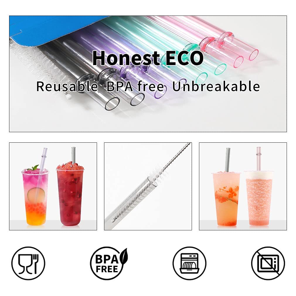 17 Packs - Two Wides 10.5Inch Plastic Straws Reusable,Long Straws For Tumbler/Smoothies/Milkshakes, Straws Cleaner, Unbreakable