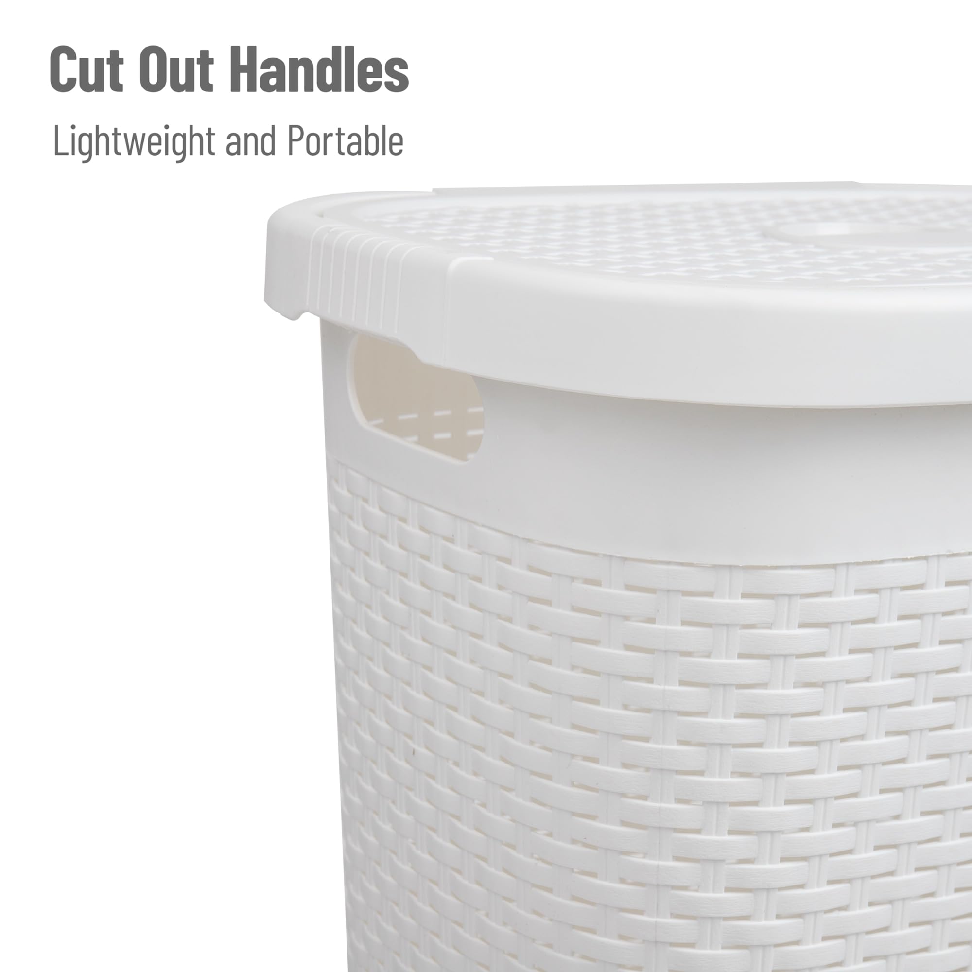 Mind Reader 50L Slim Laundry Hamper, Clothes Basket, Lid, Wicker Design, Plastic, 17.65''L X 13.75''W X 21''H, White