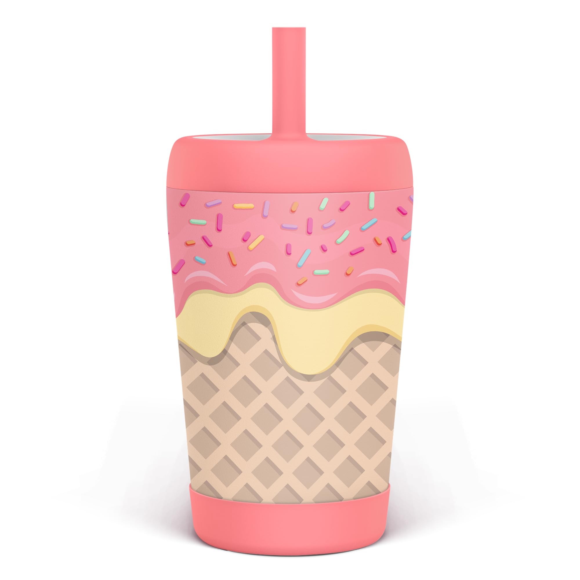 SANDJEST Kid Insulated Stainless Steel Tumbler with Silicone Straw, 12oz Sippy Cup for Kids (Sweet Ice Cream)