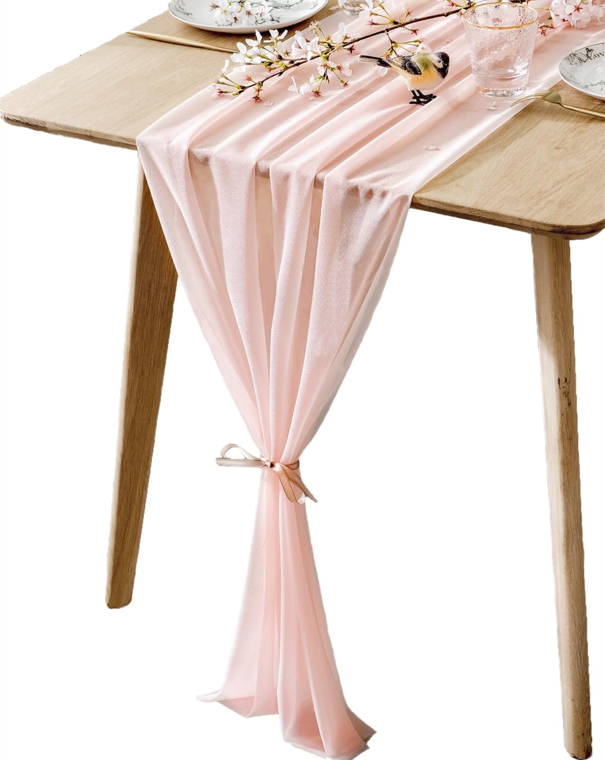 Boxan Gorgeous Blush Peach Sheer Table Runner 30X120 Inch For Light Peach Romantic Wedding Decor, Bridal & Baby Shower, Birthday