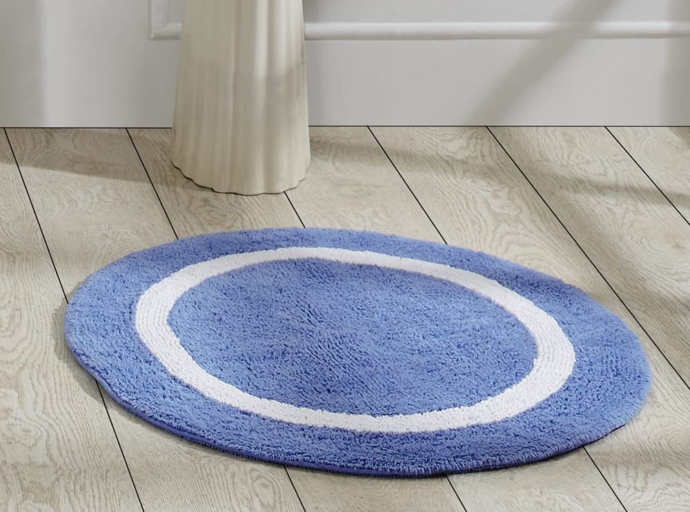 Better Trends 100% Cotton Hotel Collection Bath Mats, Blue & White - Tufted, Absorbent Reversible Mat, Machine Washable, Quick-D
