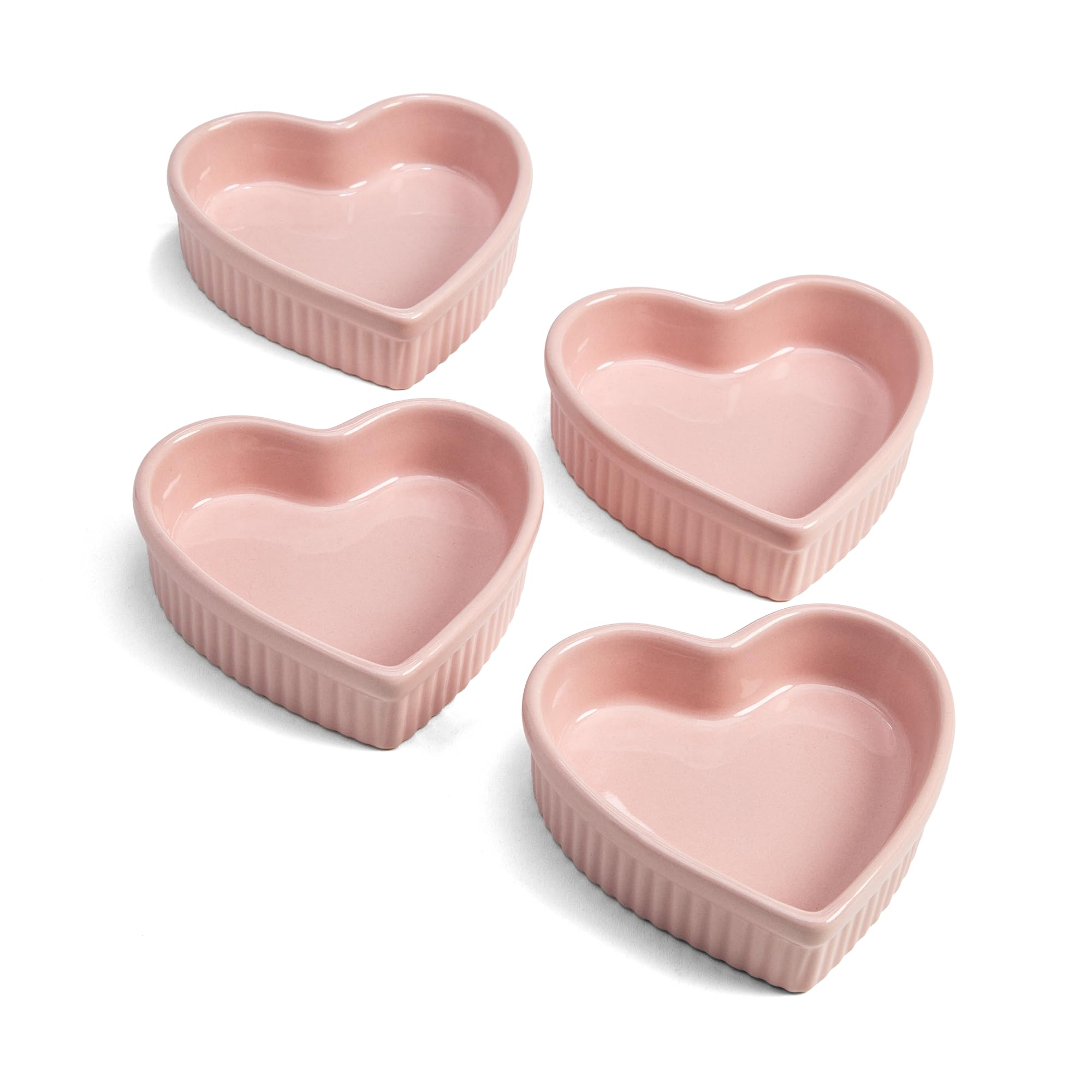Paris Hilton Heart Shaped Ramekin Set, Mini Ceramic Ramekins, Oven Safe Baking Dishes, Dishwasher Safe, Stoneware Made without P