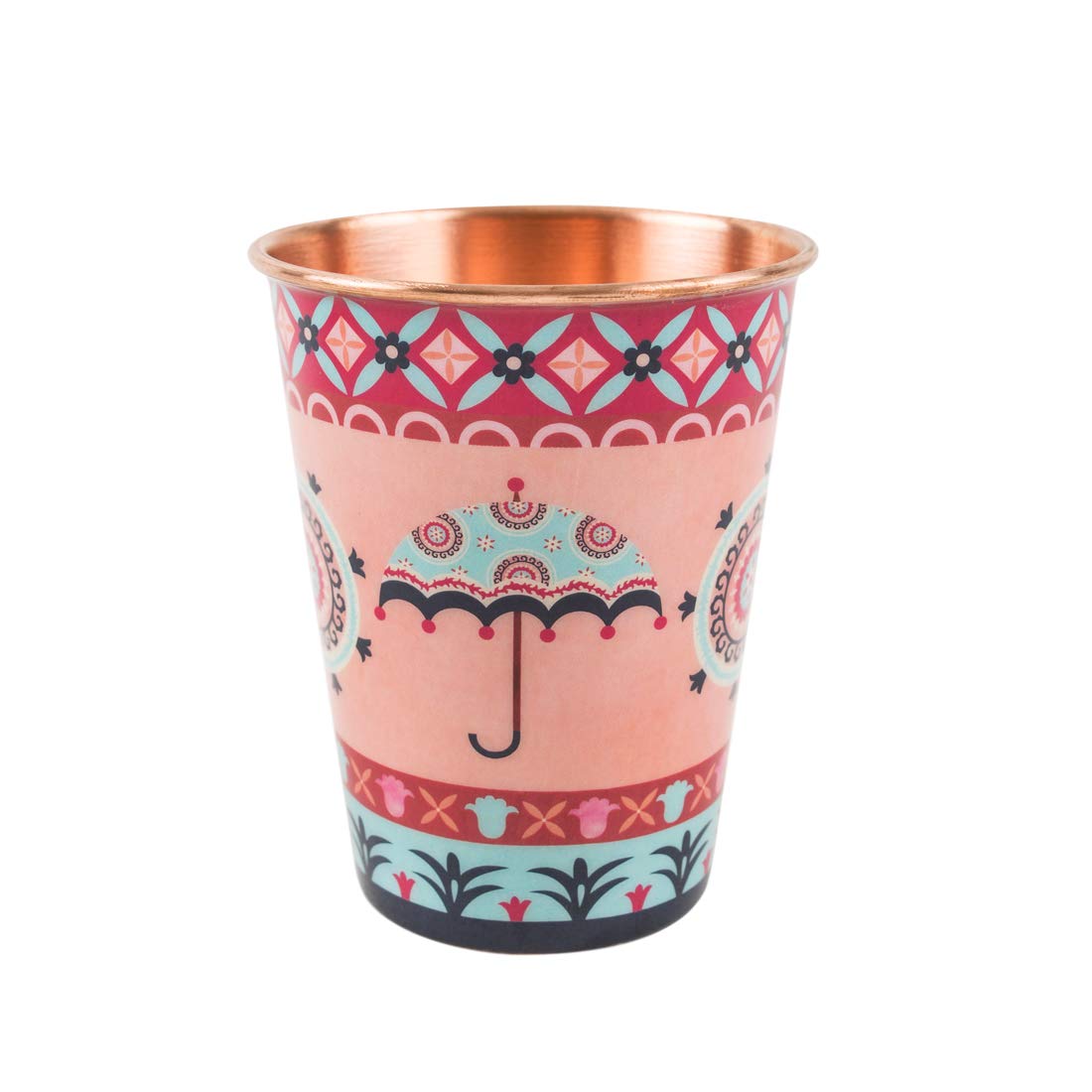 Chumbak Boho Cycle Copper Tumbler - Large, Dining Essential, Tableware, Modern And Trendy, Copper Health Benefits, Natural, Reus
