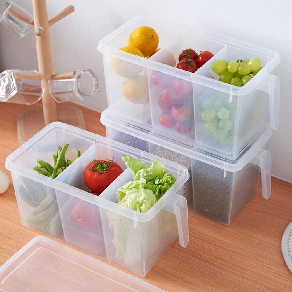 Seyrolin Pack Of 1,5L, Fridge Storage Organizer Container Food Storage Organizer Boxes With Lid/Handle And 3 Smaller Bins