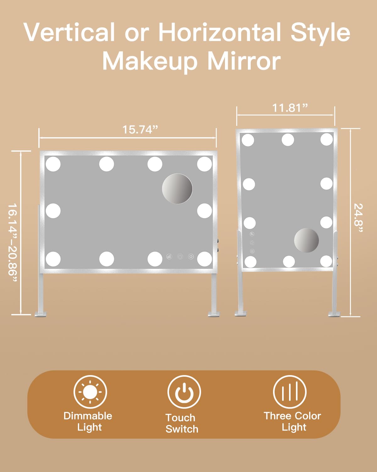 Bestope Pro Vanity Mirror With Lights, 15.7'' X 20.8'' Height & Brightness Adjustable Hollywood Mirror, Lighted Makeup Mirror Wi