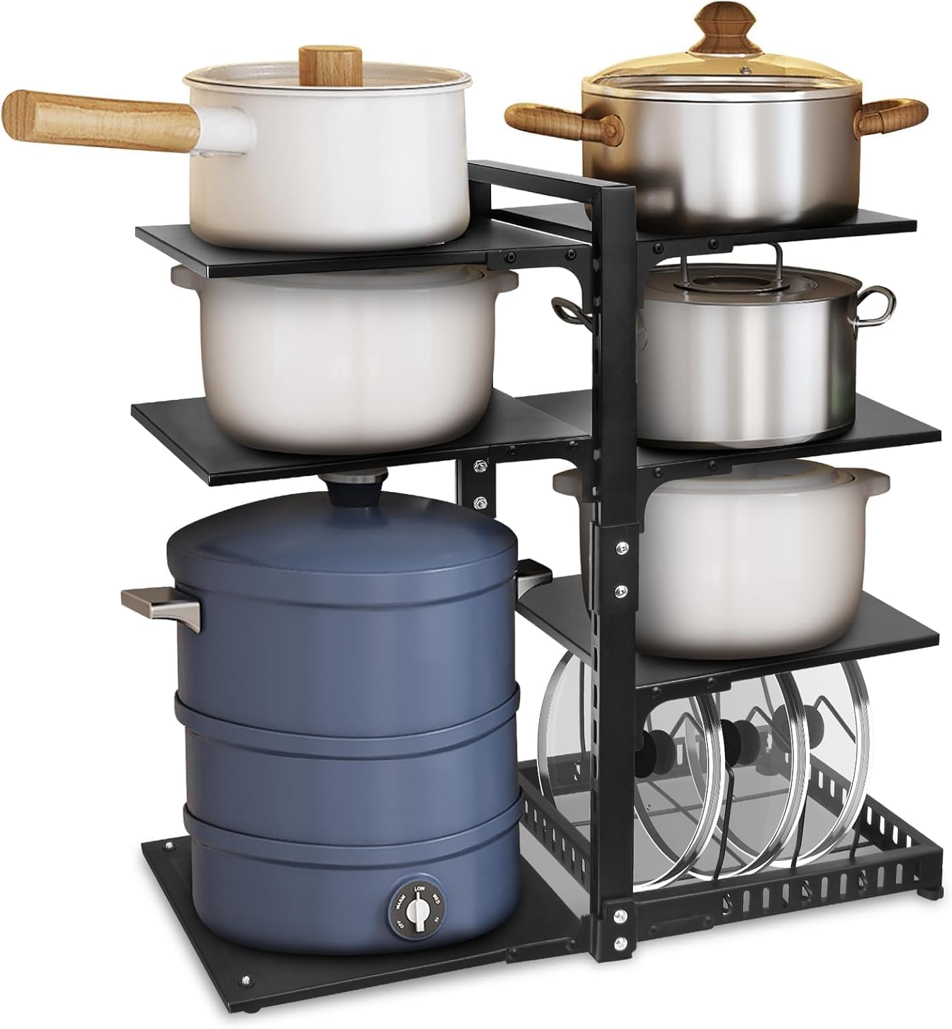 Geo Fashion Heavy Duty Pan Organiser Rack, 6+1Tier Adjustable, For Kitchen Countertop And Cabinet Storage, MultiMode Pot And P