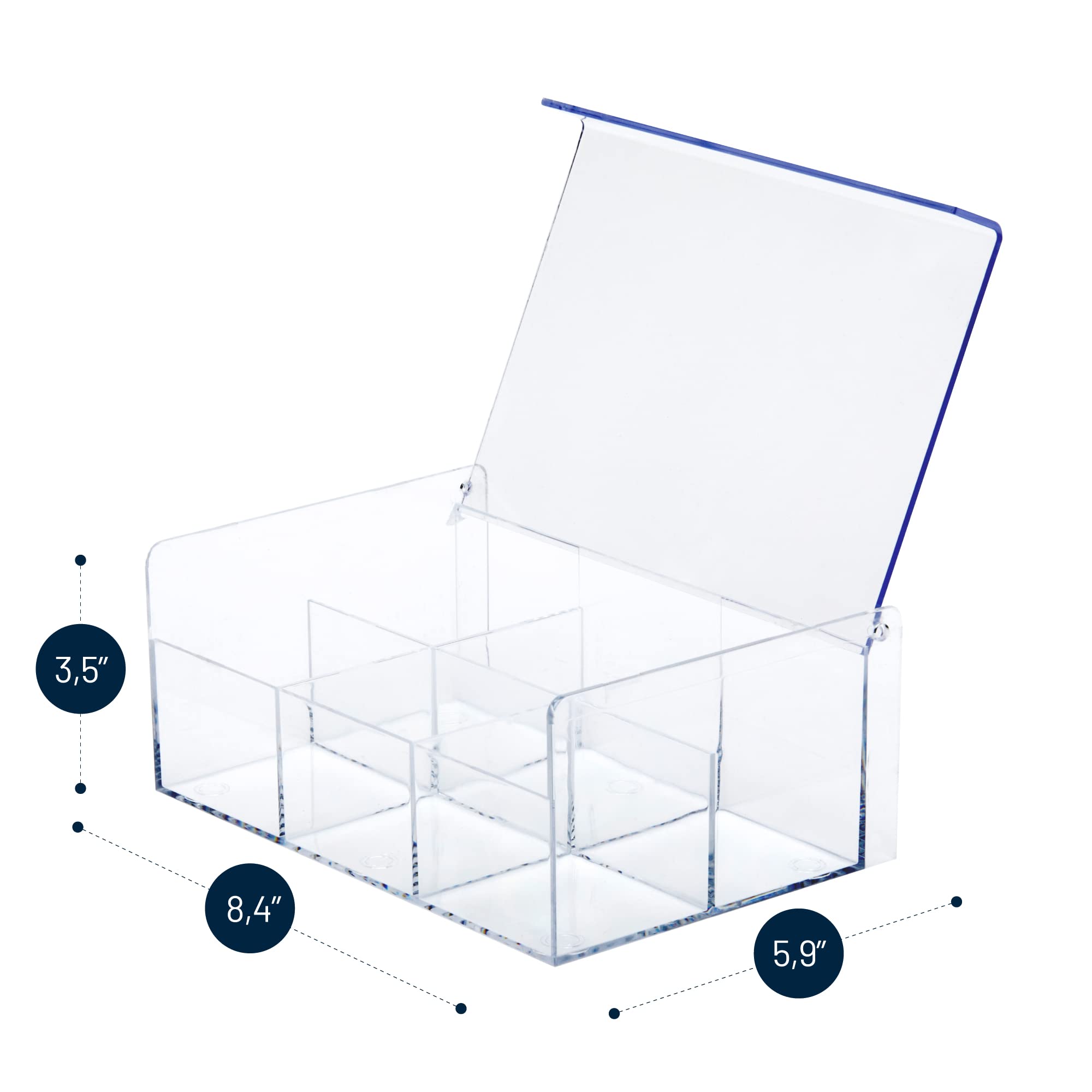Royalhouse Acrylic Tea Bag Holder Storage Organizer, 6 Compartment Bpa Free Clear Plastic Tea Box With Lid, Multi-Purpose Storag