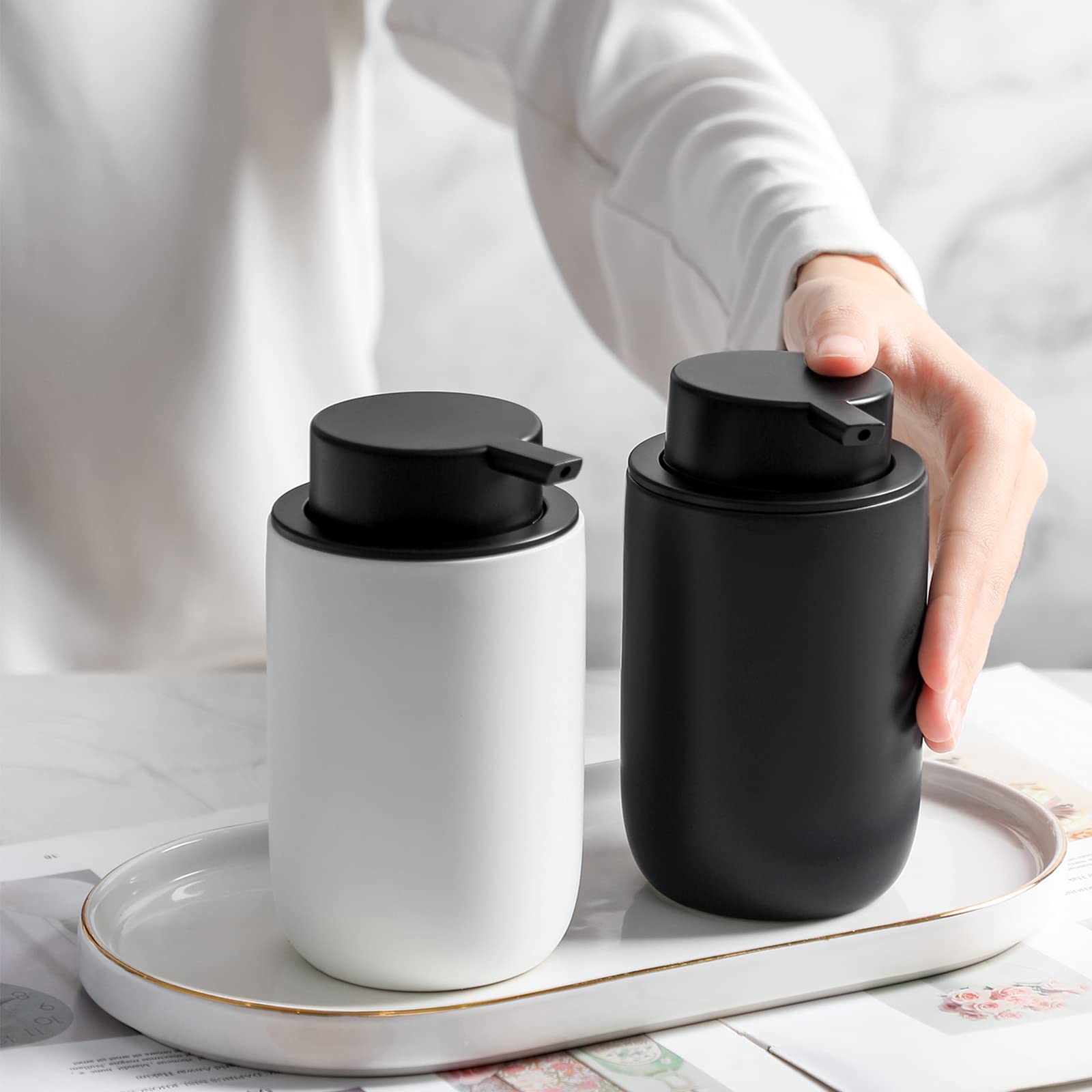 Hand Soap Dispenser For Bathroom Decro, Ceramic Liquid Pump Bottles Refillable Dish Dispenser For Kitchen Farmhouse Colleage Dor