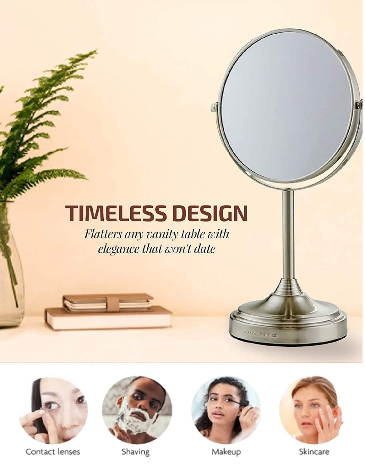 Ovente 7'' Tabletop Makeup Mirror With 1X/7X Magnification, 360 Swivel Design And Double-Sided Free-Standing Vanity Mirror Perfe