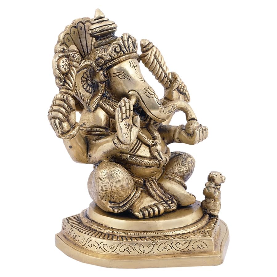 Shreeyaash Brass Lord Ganesha Murti Statue For Home And Office Pooja Puja Brass Sitting Ganesha Ganpati Idol For Gift Ganesh Big