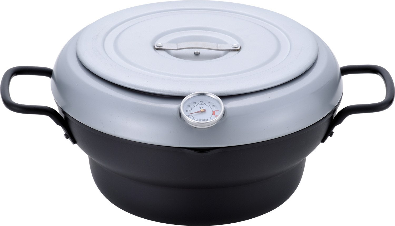 Wahei Freiz Tenboan TM-9865 Oil Sprinkle Prevention, Iron Tempura Pot, 9.4 inches (24 cm), Lid Included, Thermometer, Induction 