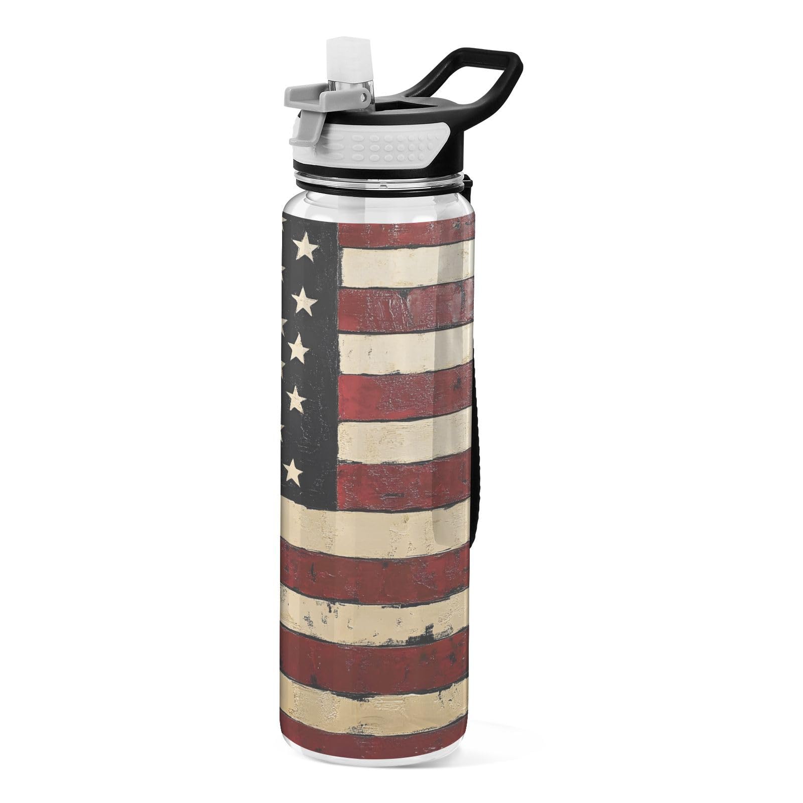ALAZA American Flag Water Bottle with Straw,Leakproof Tritan Clear Sports Water Bottle USA Flag Patriotic Kids Water Bottle for 