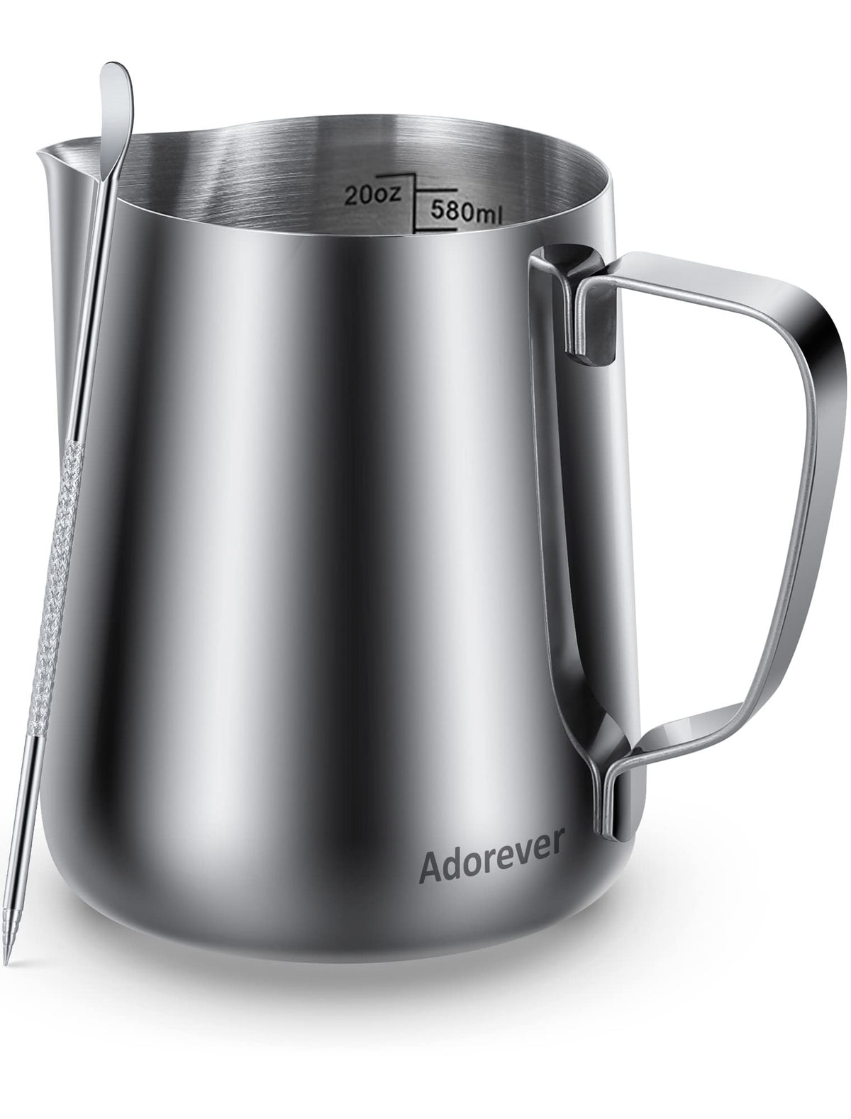Milk Frothing Pitcher, 20Oz Steaming Pitcher Stainless Steel Espresso Machine Accessories For Coffee Bar, Cappuccino Barista Too