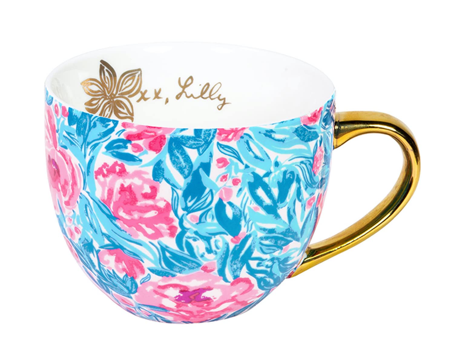Lilly Pulitzer 12 Ounce Floral Ceramic Coffee Mug or Tea Cup, Cute Mug with Gold Handle and Gift Box, My Little Peony