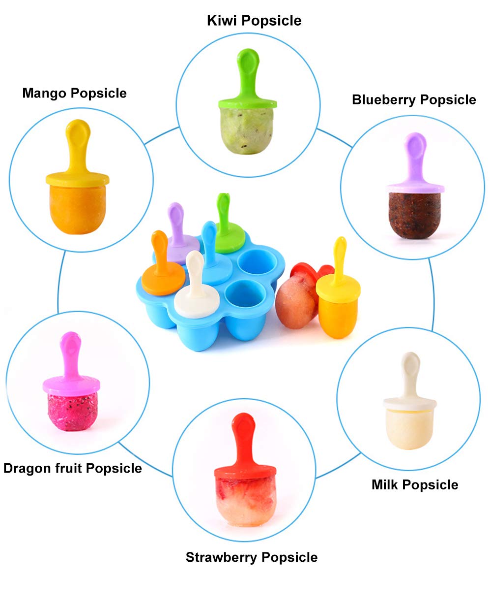 Jbyamus Silicone Popsicle Molds, Ice Pop Molds, Storage Container For Homemade Food, Kids Ice Cream Diy Pop Molds - Bpa Free (Bl