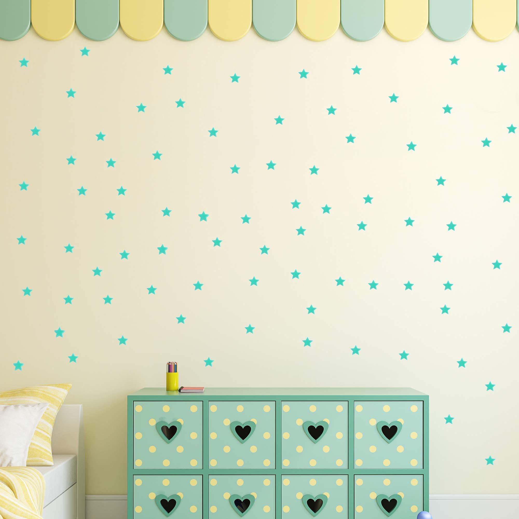 AM AMAONM 100 Pcs Blue Glow in The Dark Luminous Stars Fluorescent Noctilucent Plastic Wall Stickers Murals Decals for Home Art Decor Ceiling Wall Decorate Kids Babys Bedroom Room Decorations