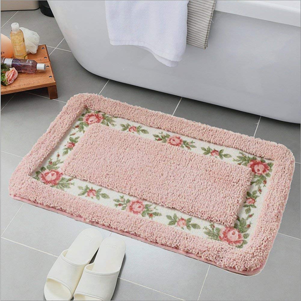 UKELER Luxury Shaggy Pink Rose Bath Rugs Washable Non-Slip Bathroom Mat for Home and Hotel  17.7''x29.5''