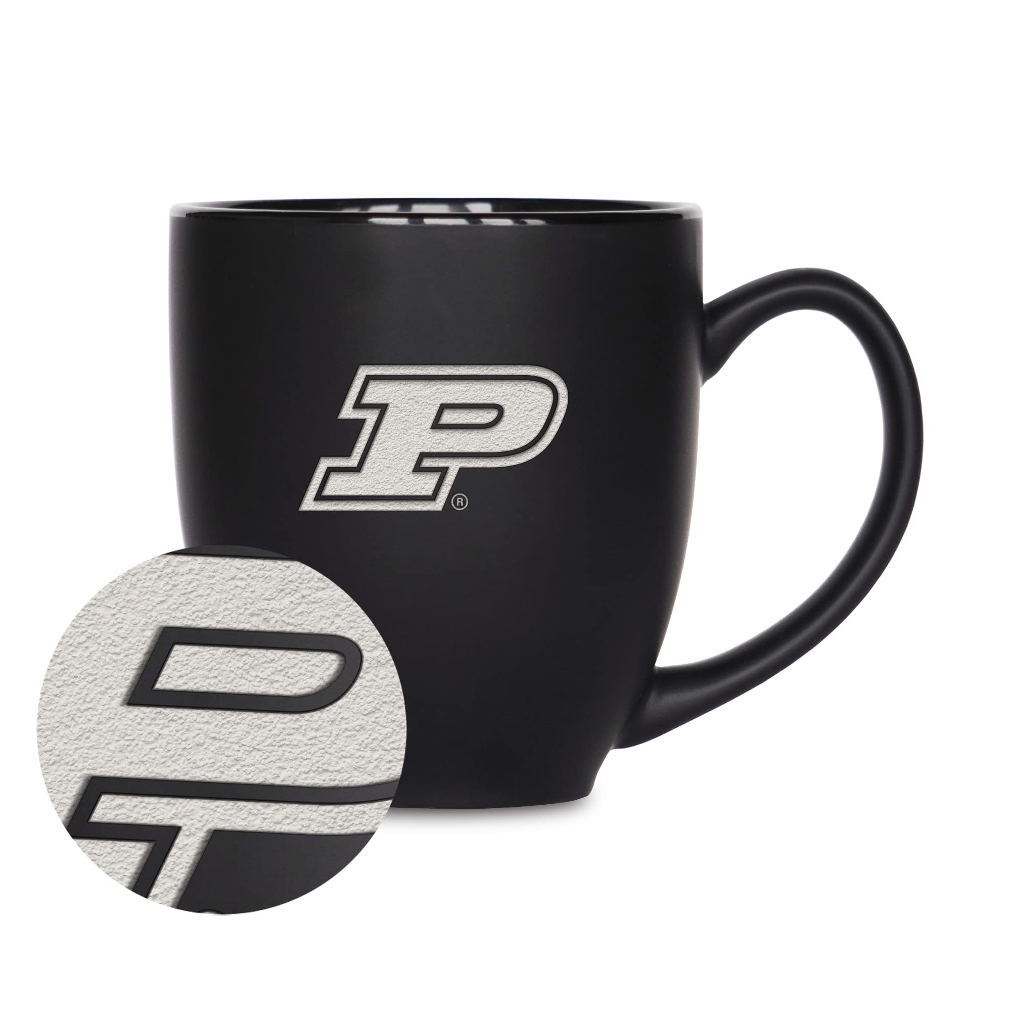 Rico Industries NCAA Purdue Boilermakers Main 15oz Laser Engraved Matte Black Ceramic Bistro Mug - For Hot or Cold Drinks
