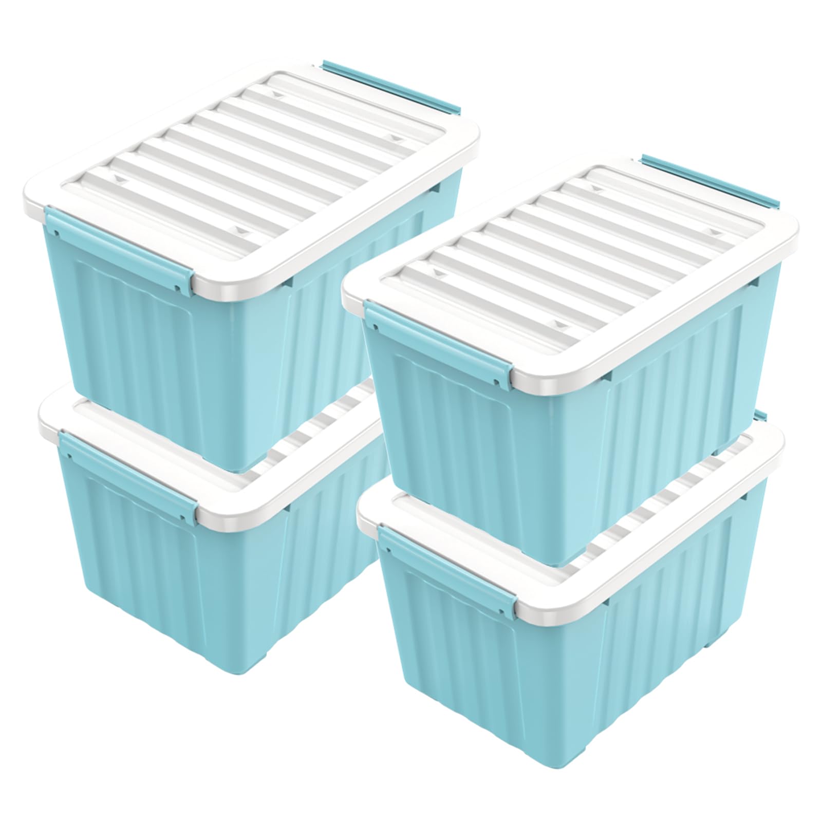 Nazhura 97 Quart Plastic Storage Bin, Blue Stackable And Nestable Storage Boxes With White Lids And Secure Latching Buckles, Lar