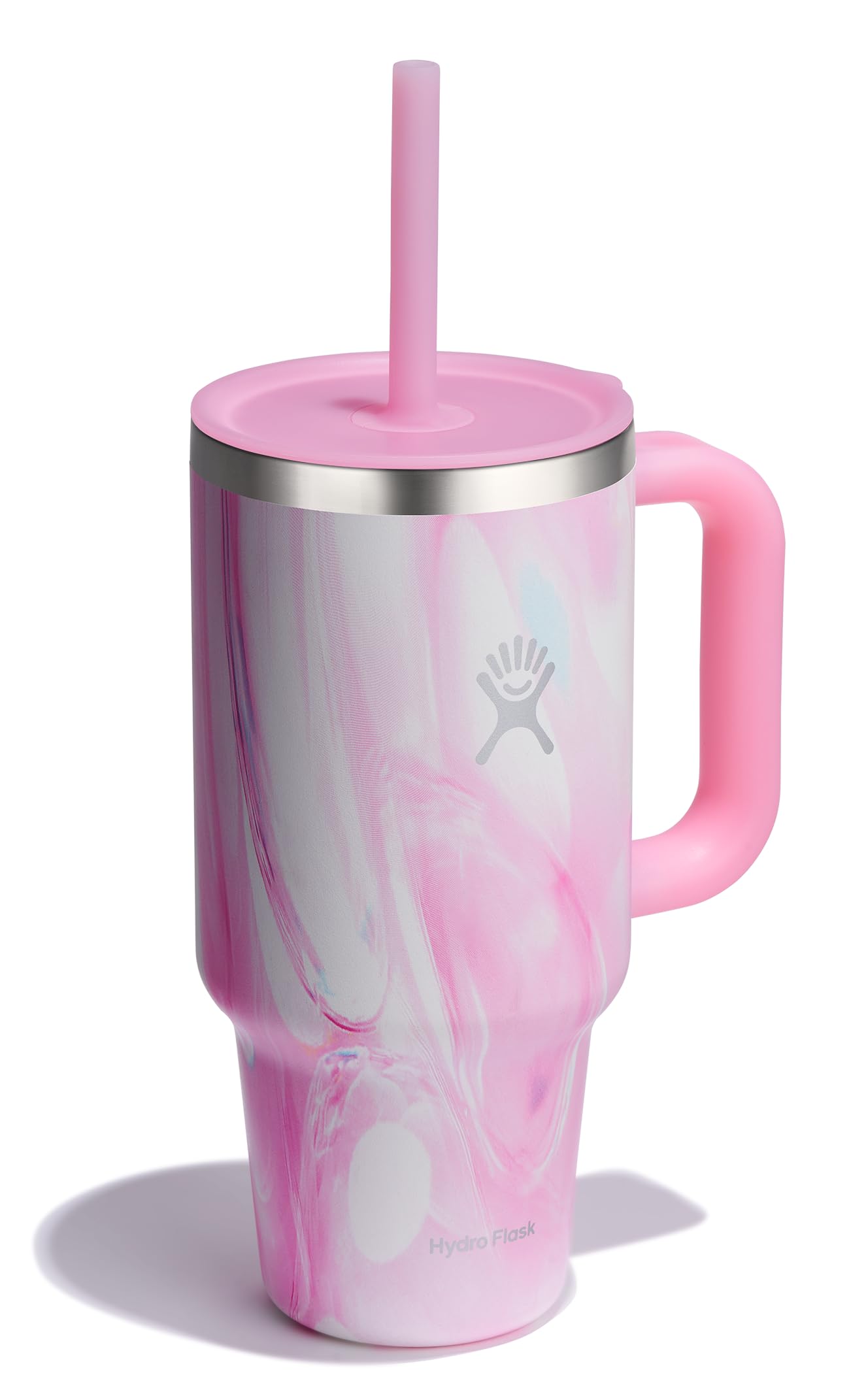 Hydro Flask Travel Tumbler with Handle, Lid and Straw - Insulated Stainless Steel in 32 Oz Jelly Pink