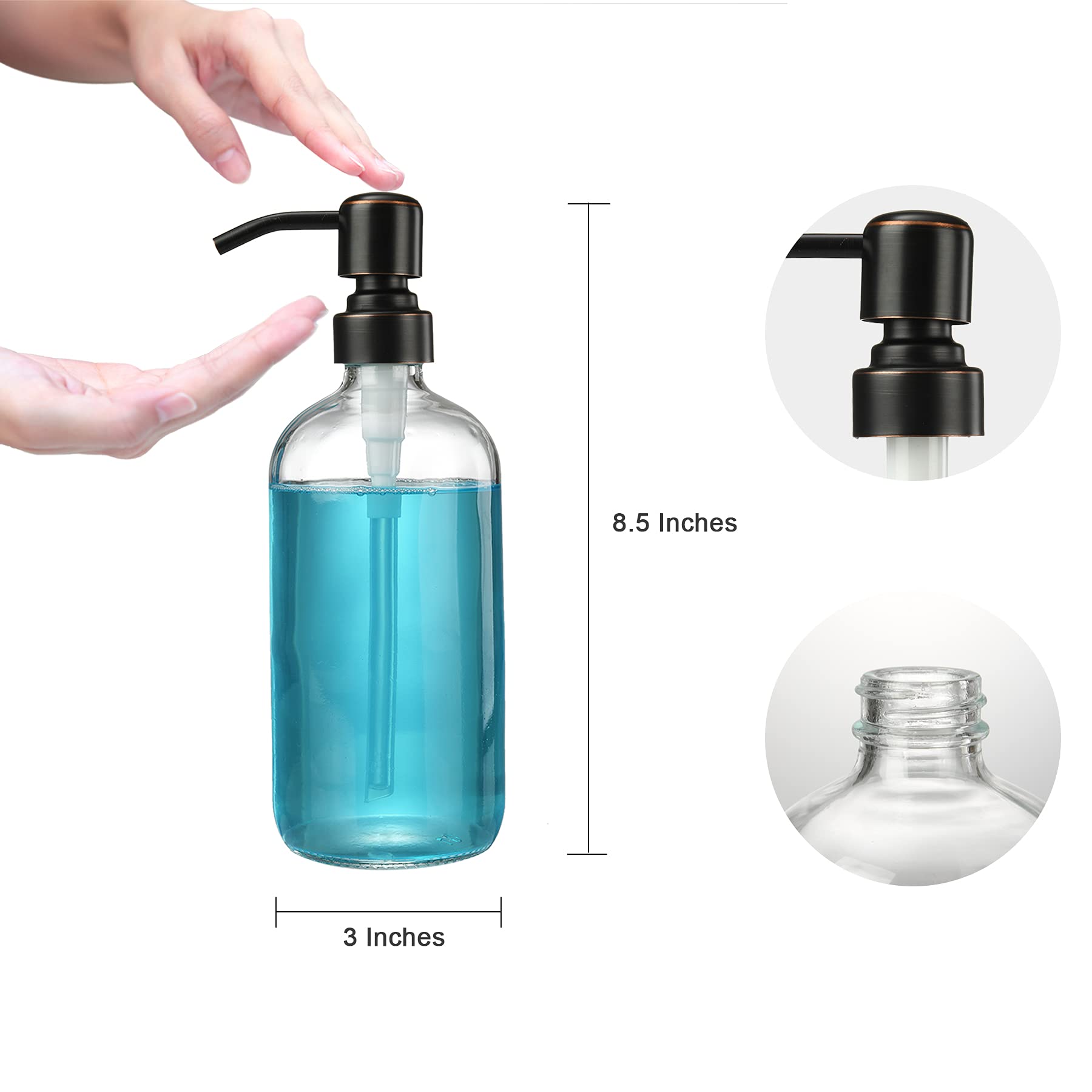 Amazerbath Glass Soap Dispenser, 2-Pack Clear Glass Soap Dispenser With Pump Bronze Rustproof, 17 Oz Bathroom Hand Soap Dispense
