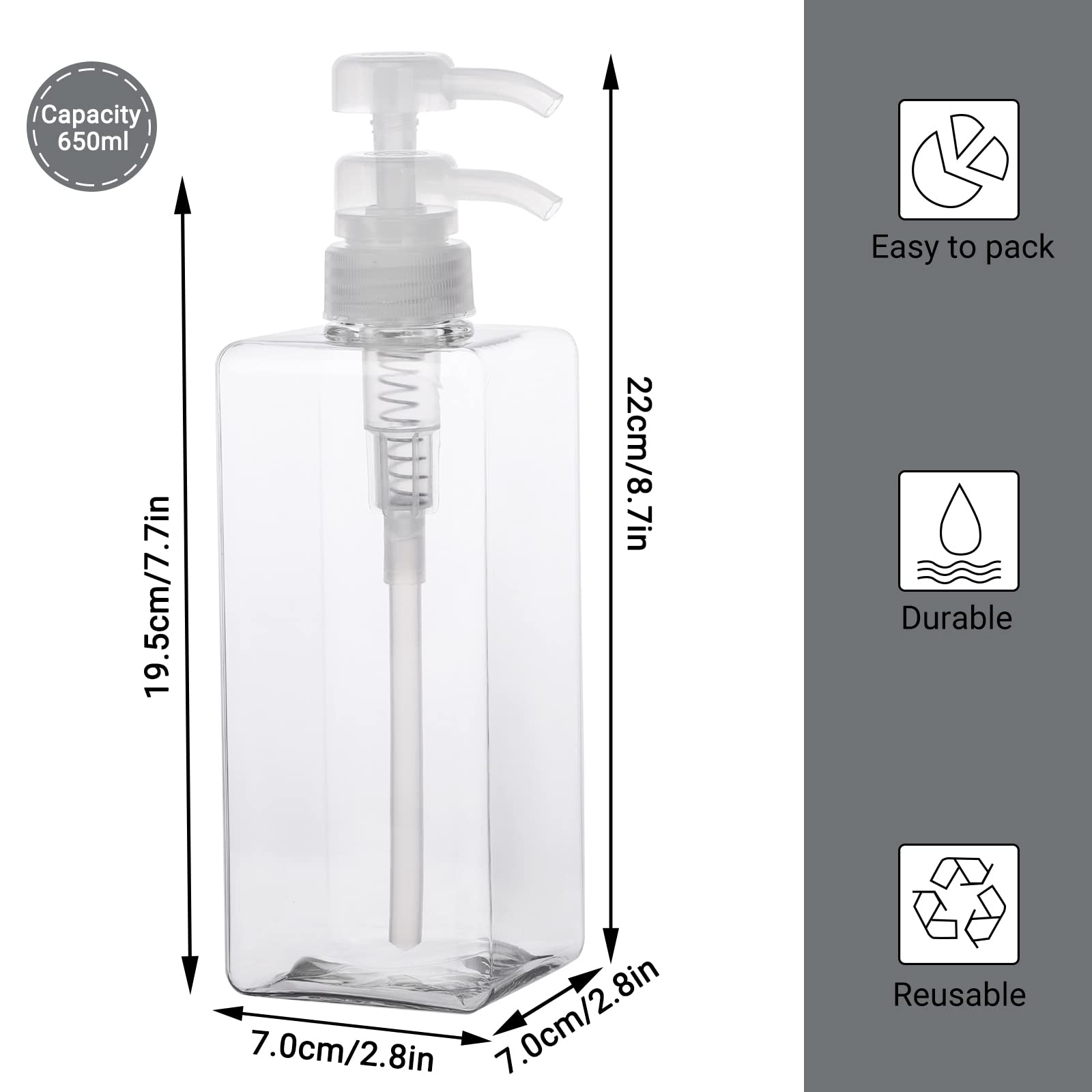 Suream 22Oz/650Ml Refillable Shampoo Bottle For Shower, Large Capatity Conditioner Dispensers For Bathroom, Plastic Pump Press B