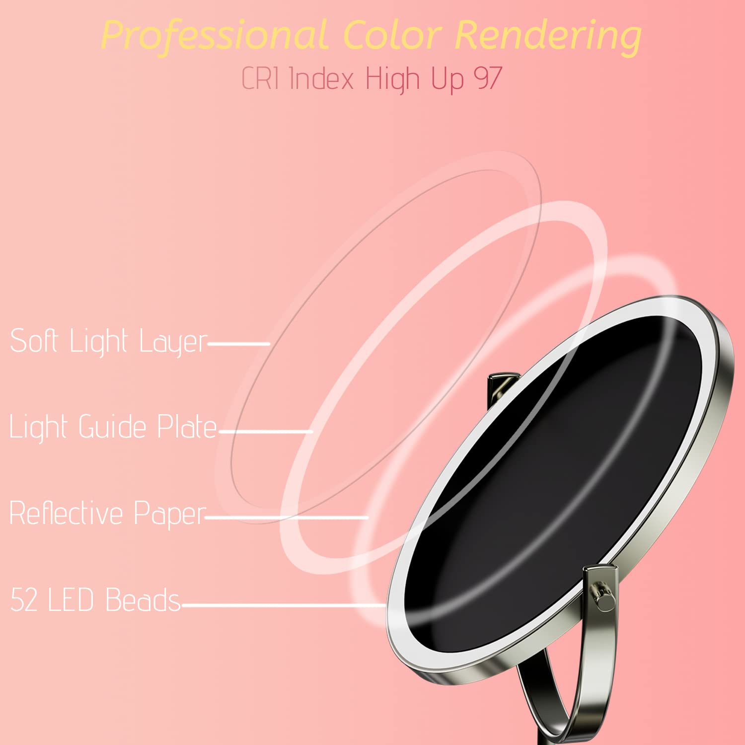 8'' Lighted Makeup Mirror with Magnification  1X/10X Magnifying Lighted Vanity Mirror  Double Sided 360 Swivel USB Rechargeable  3 Colors Dimmable Lightning Mirror with 52 LEDs Brush Nickle