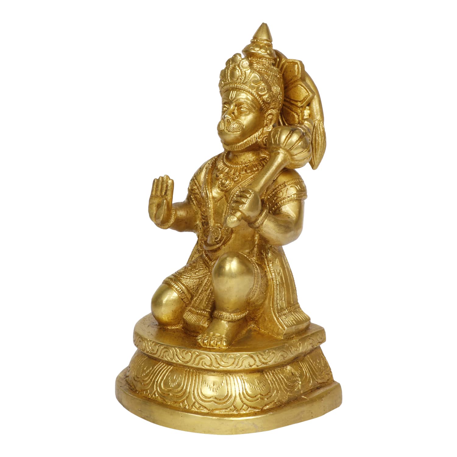Kartique Brass Bhagwan Hanuman Sitting with Gada on Shoulder Murti for Home Puja Idol Blessing Bajrangbali Statue for Pooja Gift