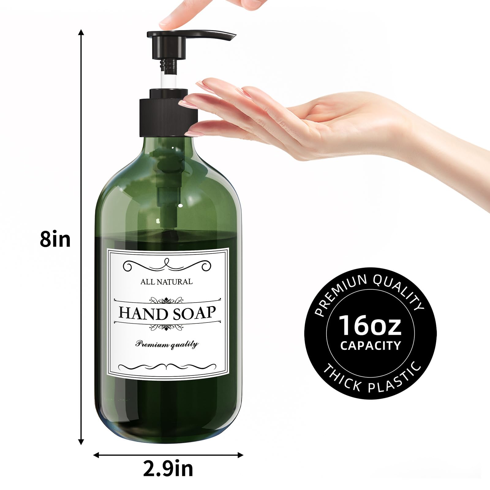 Kzeirm Green Soap Dispenser, Dish Soap Hand Soap Dispenser Set For Bathroom & Kitchen, Refillable Pump Bottle Dispenser, Plastic