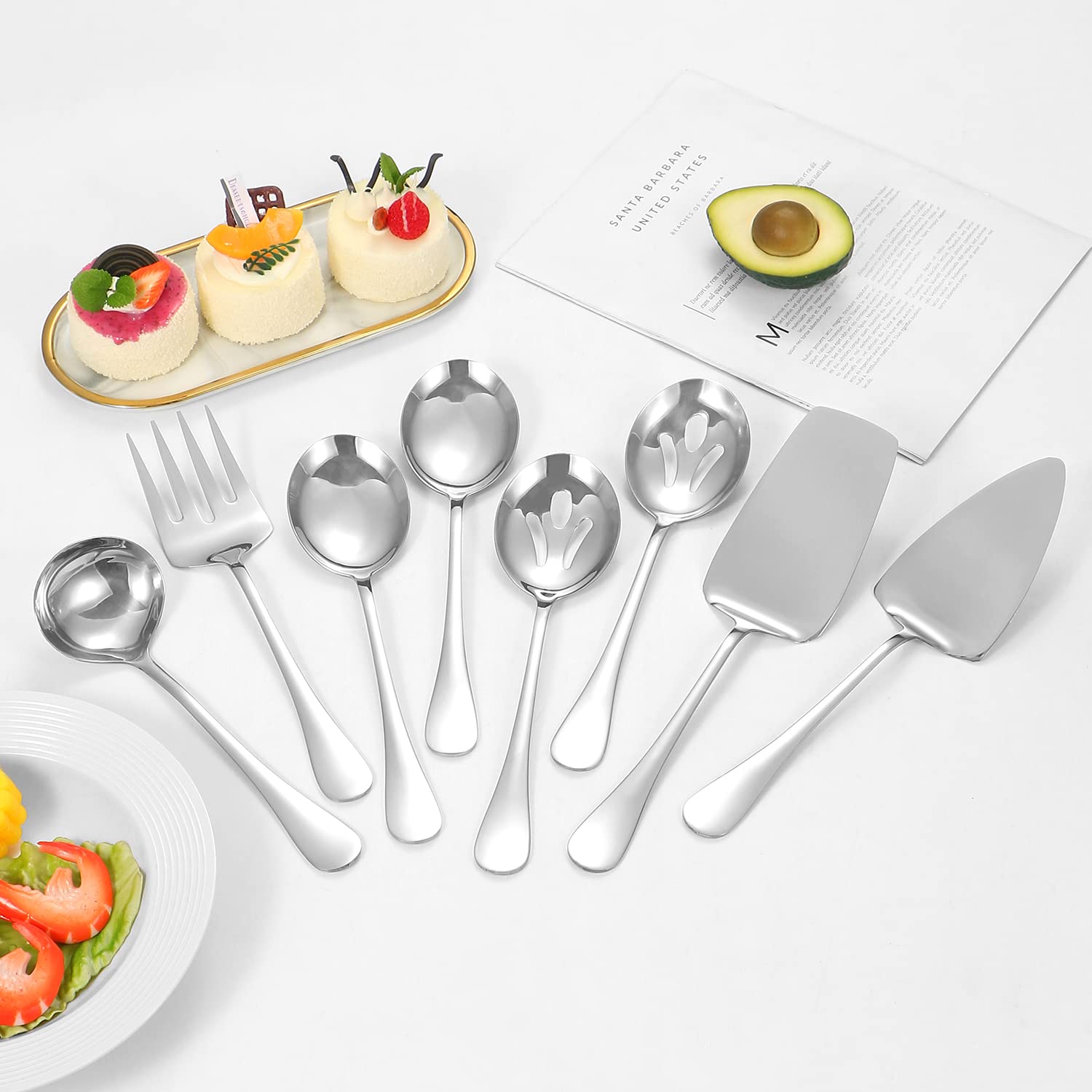 Stainless Steel Serving Utensils,8 Pcs Serving Set With Serving Spoons,Serving Fork,Soup Ladle,Lasagna Server,Pie Server,Polishe