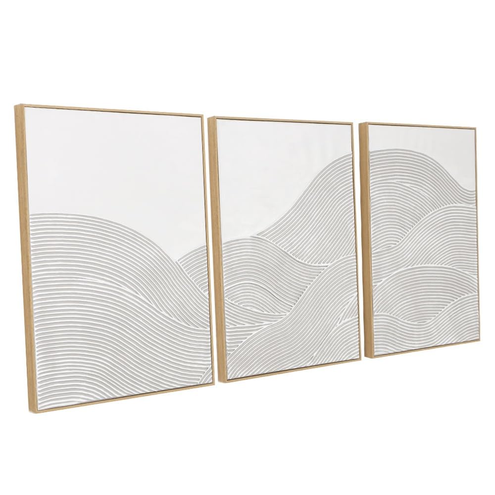 Framed 3-Piece Neutral Abstract Textured Wall Art - Modern Boho Wall Dcor For Living Room, Bedroom & Bathroom - Large 3D Framed 