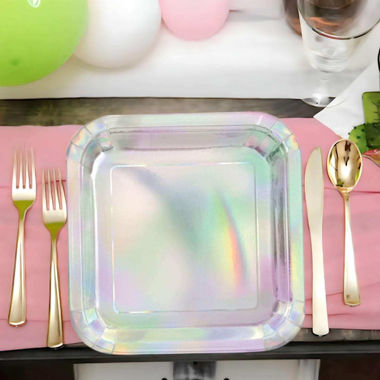 Unique Square Dessert Paper Plates - 7'', Iridescent, 8 Pcs