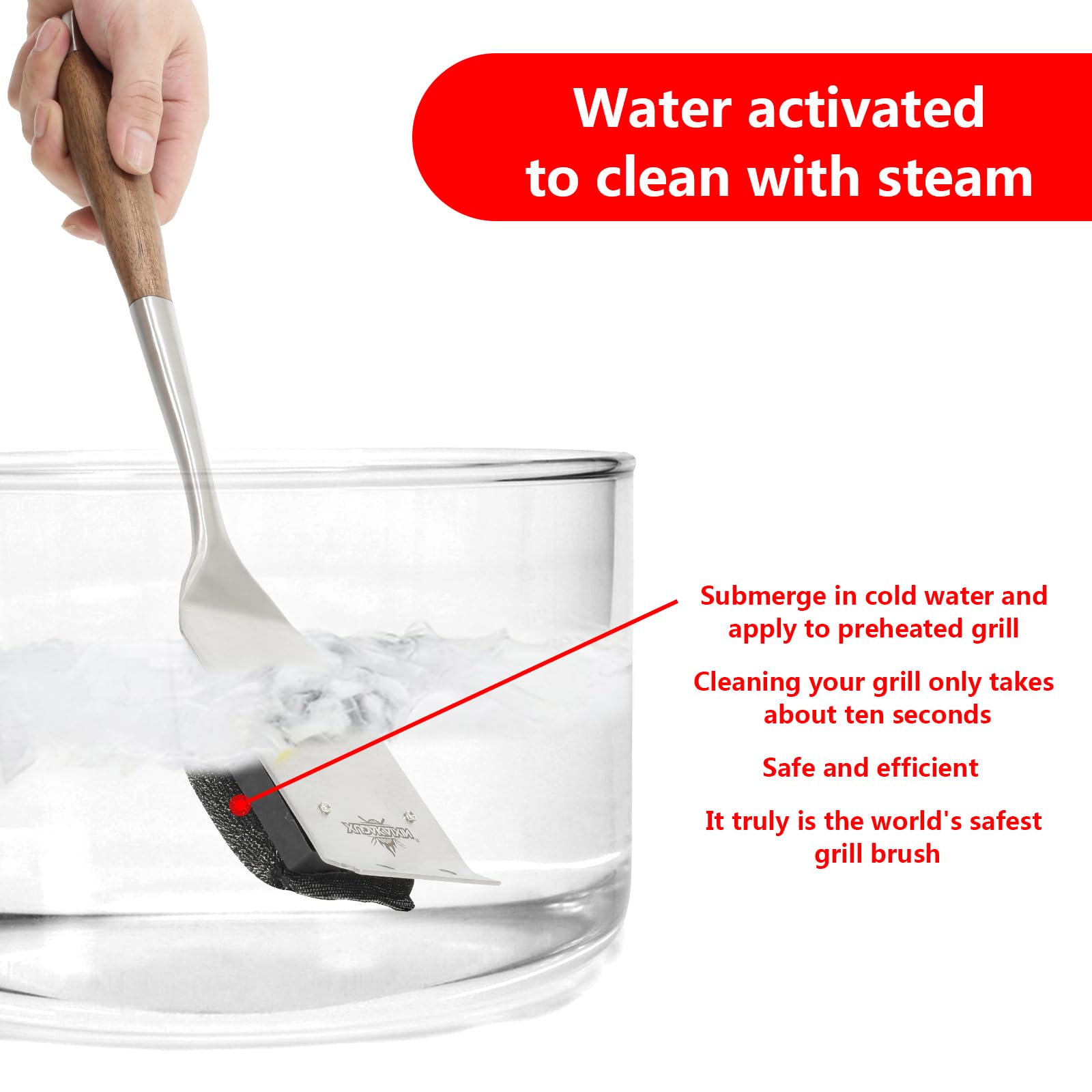Xudakaixin Grill Brush Bristle Free,Water-Activated Steam Effectively Cleans The Grill.Unique Steel Fibers For Cast Iron/Stainle