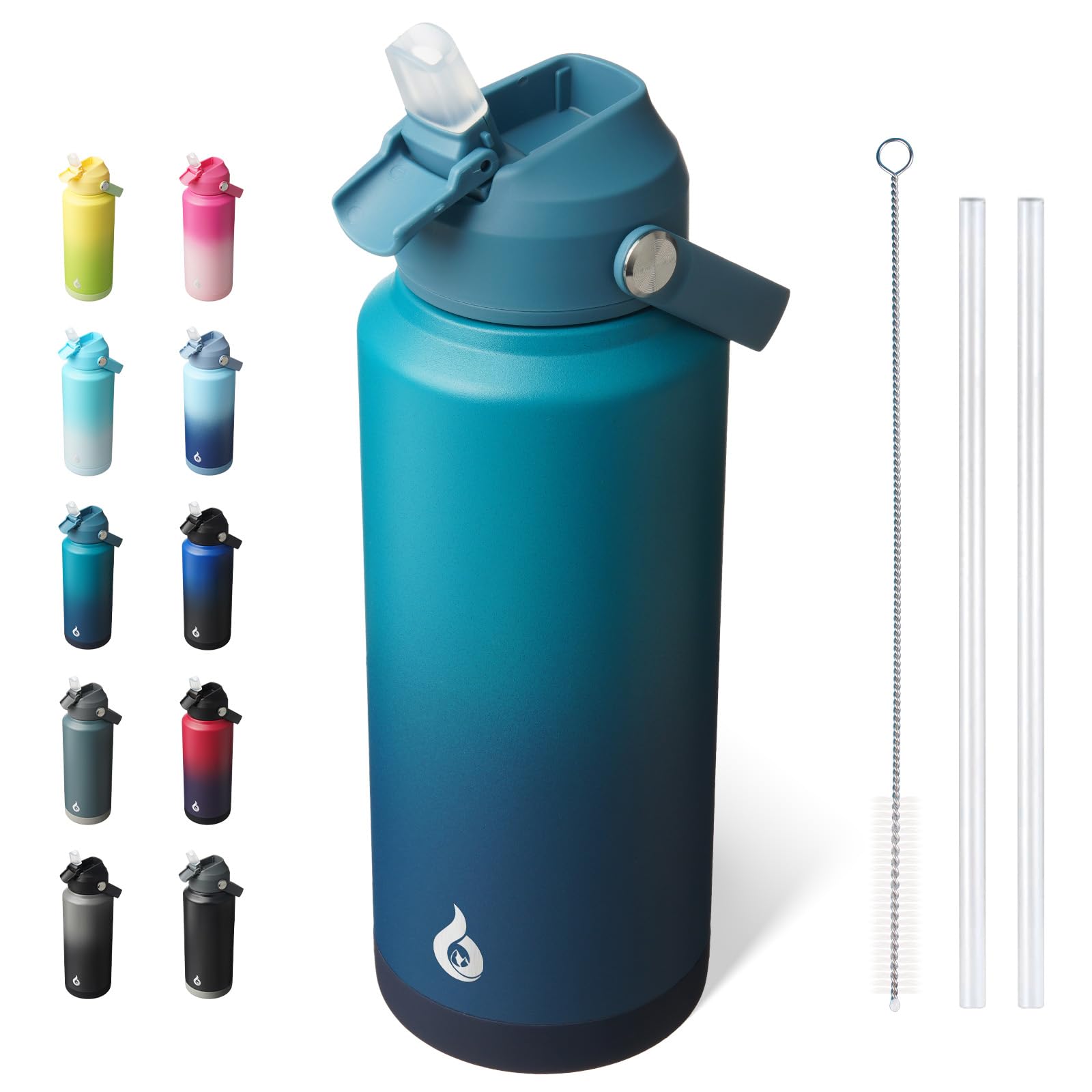 BJPKPK Water Bottle with Straw Lid, 32oz Vacuum Insulated Water Bottles, Metal Stainless Steel Thermo for Sports, Travel, BPA Fr