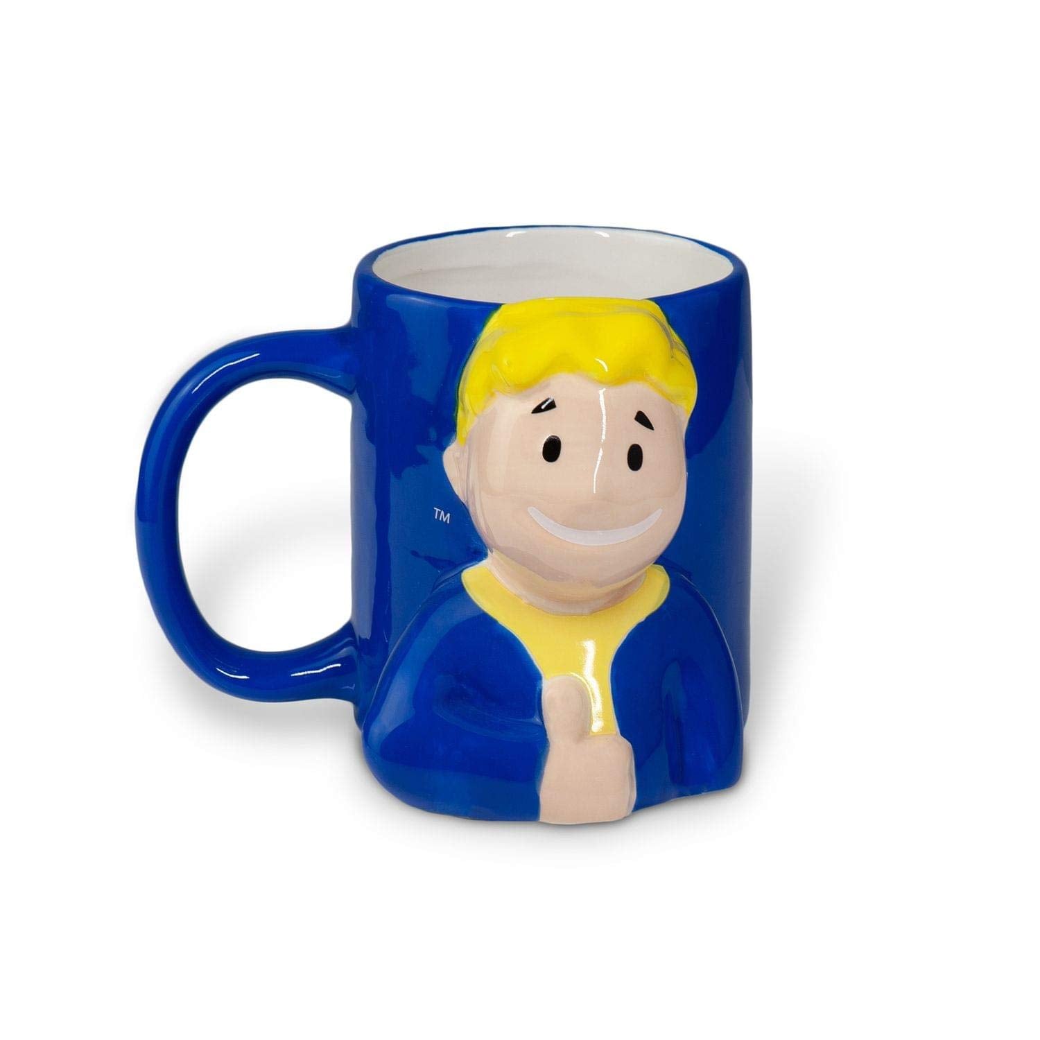 Official Fallout Vault Boy Coffee Mug [Blue Molded 20Oz] Ceramic Fallout 4 Cup, Tea Mug, Goty Gamer Mug, Pip Boy Molded Mug (Off