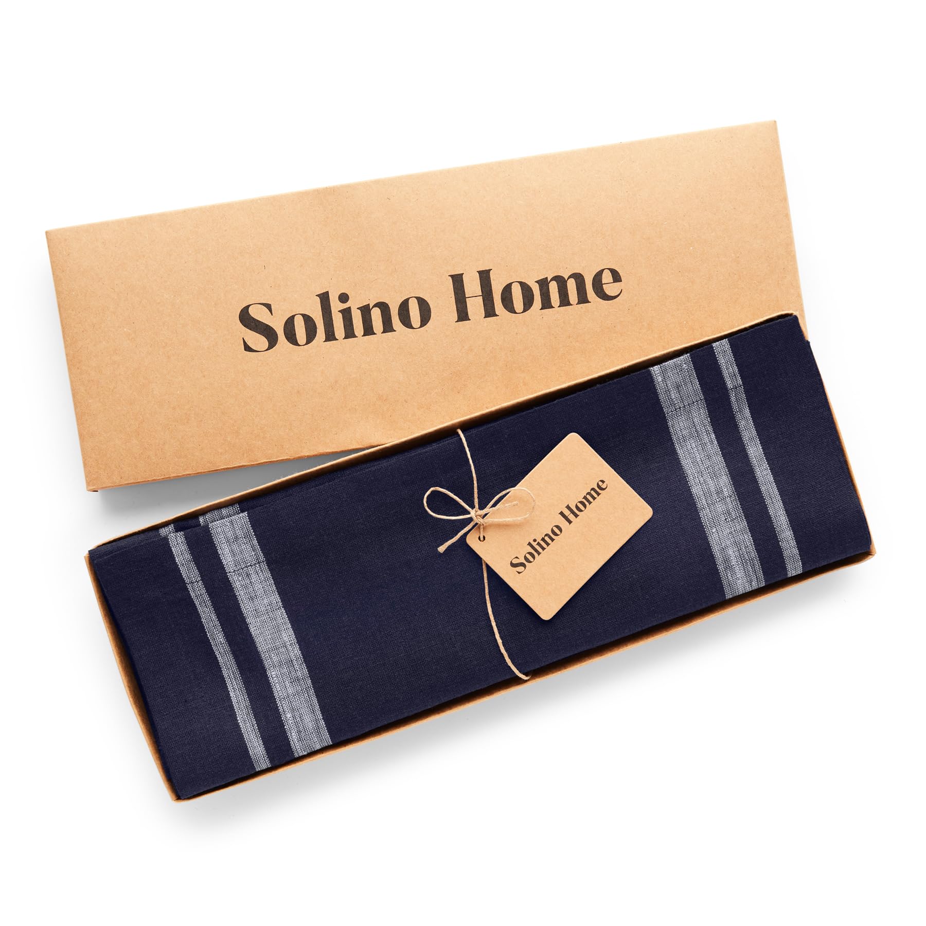 Solino Home French Linen Placemats Set Of 4 - 100% Pure Linen White And Navy Placemats 19 '' L X 14 '' W Inch - Machine Washable